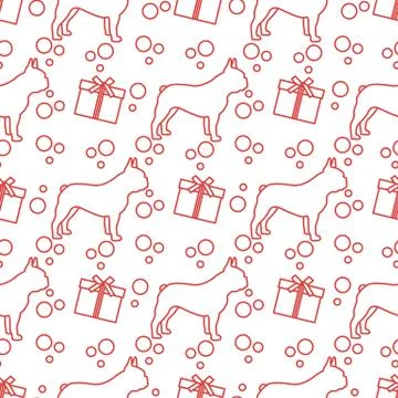 Vector seamless pattern Dog Gift Pet New Year Xmas 스톡 일러스트