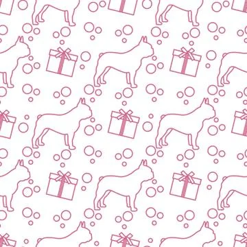 Vector seamless pattern Dog Gift Pet New Year Xmas Stock Illustration
