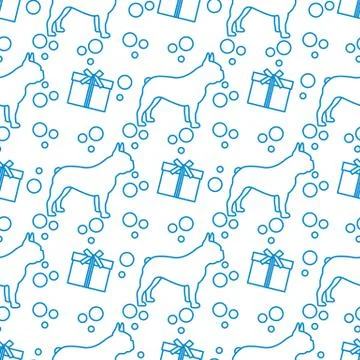 Vector seamless pattern Dog Gift Pet New Year Xmas 스톡 일러스트