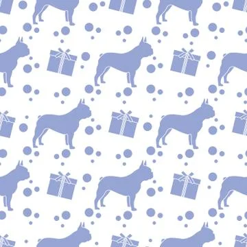 Vector seamless pattern Dog Gift Pet New Year Xmas Stock Illustration