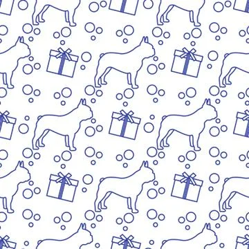 Vector seamless pattern Dog Gift Pet New Year Xmas 스톡 일러스트