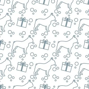 Vector seamless pattern Dog Gift Pet New Year Xmas 스톡 일러스트