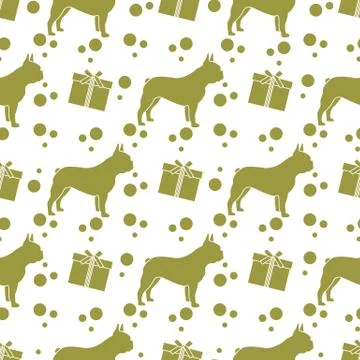 Vector seamless pattern Dog Gift Pet New Year Xmas Stock Illustration