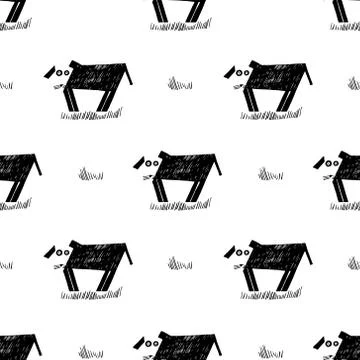 Vector seamless pattern with dogs or puppies Stock Illustration