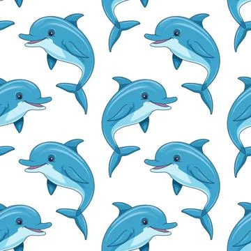 Vector seamless pattern with dolphins. Summer print. 스톡 일러스트
