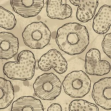 Vector seamless pattern with donuts and cookies Stock Illustration