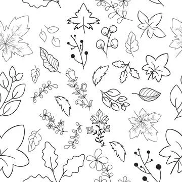 Vector Seamless pattern of Doodle Floral in Line Art. Illustrazione stock