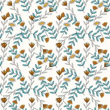 Vector seamless pattern with doodle hand drawn flowers. Beautiful stylised Stock Illustration