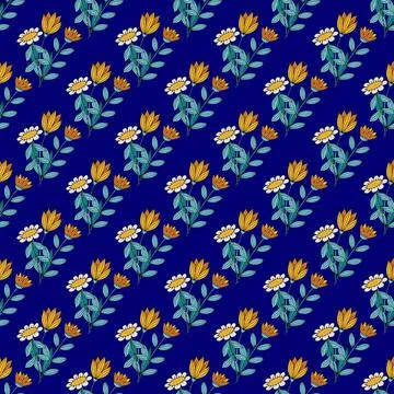 Vector seamless pattern with doodle hand drawn flowers. Beautiful stylised Stock Illustration