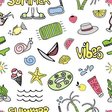 Vector seamless pattern with doodle set. Hand drawn illustration with trendy  Stock Illustration
