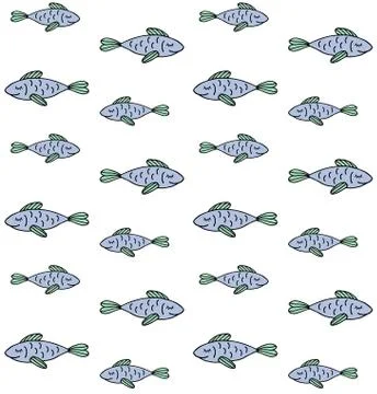 Vector seamless pattern of doodle sketch fish Stock Illustration