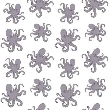 Vector seamless pattern of doodle sketch octopus Stock Illustration