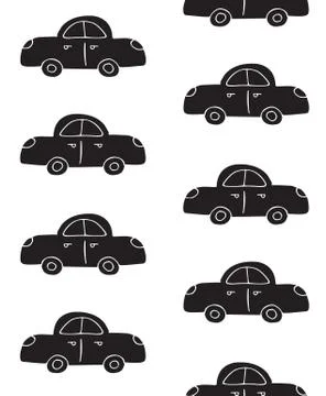 Vector seamless pattern of doodle sketch car Stock Illustration