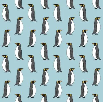 Vector seamless pattern of doodle sketch penguin Stock Illustration
