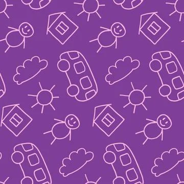 Vector seamless pattern in doodle style. Kids drawing. Scandinavian style print. Stock Illustration