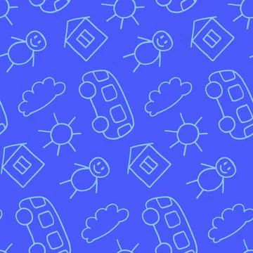 Vector seamless pattern in doodle style. Kids drawing. Scandinavian style print. Stock Illustration
