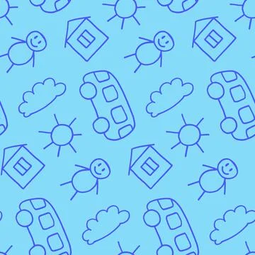 Vector seamless pattern in doodle style. Kids drawing. Scandinavian style print. Stock-Illustration
