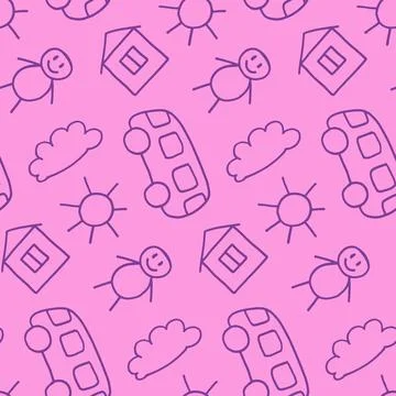Vector seamless pattern in doodle style. Kids drawing. Scandinavian style print. Stock Illustration