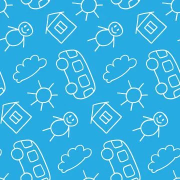 Vector seamless pattern in doodle style. Kids drawing. Scandinavian style print. Stock Illustration