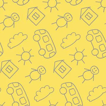 Vector seamless pattern in doodle style. Kids drawing. Scandinavian style print Stock Illustration