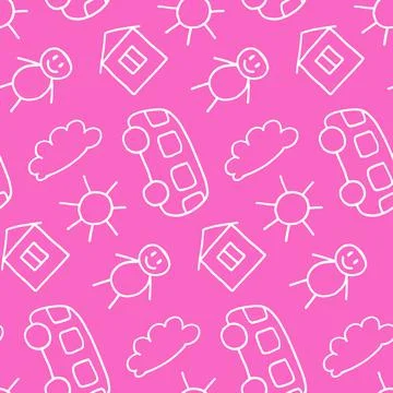 Vector seamless pattern in doodle style. Kids drawing. Scandinavian style print Stock Illustration