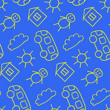 Vector seamless pattern in doodle style. Kids drawing. Scandinavian style print Stock Illustration
