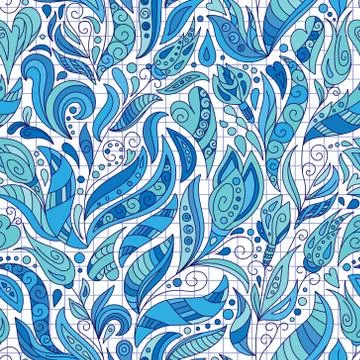 Vector seamless pattern, doodling design. Hand draw flowers, hearts and leafs イラスト素材