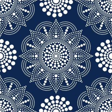 Vector seamless pattern with dot mandalas. Aboriginal style of dot painting Illustrazione stock