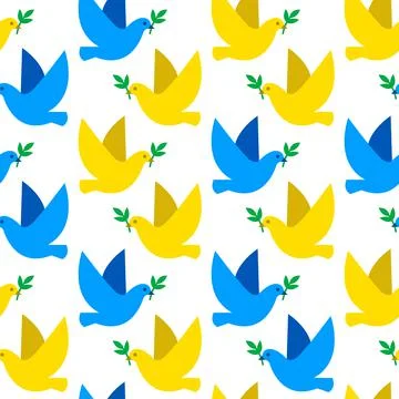 Vector seamless pattern with doves of peace. Ukraine concept Stock Illustration