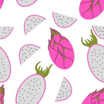 Vector seamless pattern with a dragon fruit. Illustrazione stock