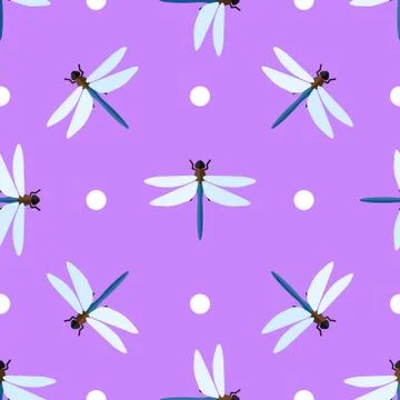 Vector seamless pattern with dragonflies and circles Stock Illustration