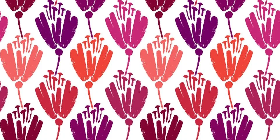 Vector seamless pattern with drawing poppy flowers, red colors botanical illu Stock Illustration