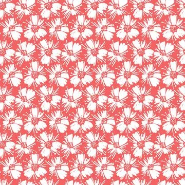 Vector seamless pattern with drawing poppy flowers, bright colors botanical.. Stock Illustration