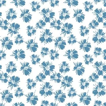 Vector seamless pattern with drawing poppy flowers, blue color botanical il.. Stock Illustration
