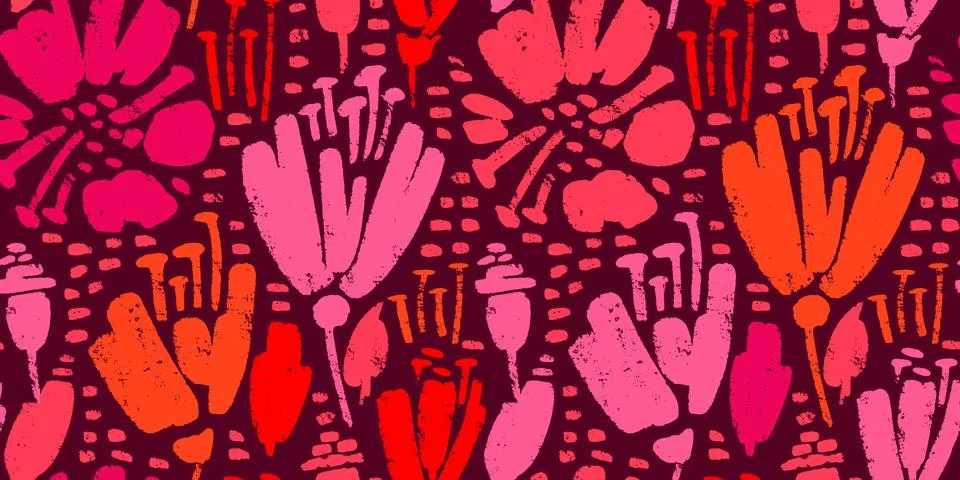 Vector seamless pattern with drawing poppy flowers, red colors botanical il.. Stock Illustration