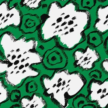 Vector seamless pattern with drawing wild flowers, colorful artistic botani.. Stock Illustration