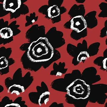 Vector seamless pattern with drawing wild flowers, colorful artistic botanica Stock Illustration