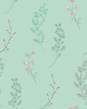 Vector Seamless Pattern with Drawn Branches, Plants Stock Illustration
