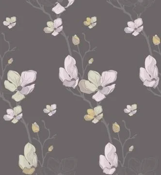 Vector Seamless Pattern with Drawn Cherry Flowers 스톡 일러스트