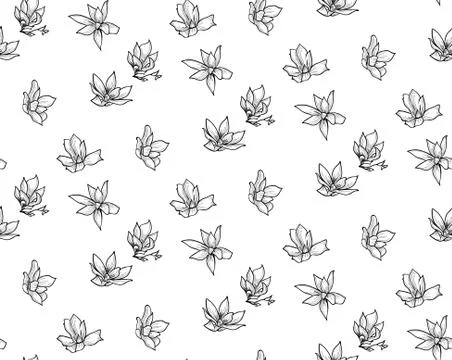 Vector Seamless Pattern with Drawn Flowers, Blossom Stock Illustration