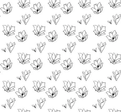 Vector Seamless Pattern with Drawn Flowers, Blossom Stock Illustration