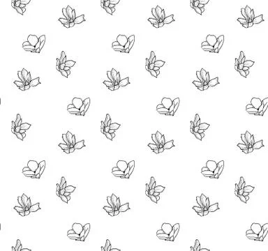 Vector Seamless Pattern with Drawn Flowers, Blossom Stock Illustration