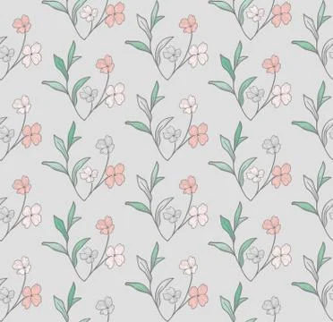 Vector Seamless Pattern with Drawn Flowers, Branches, Plants Stock Illustration