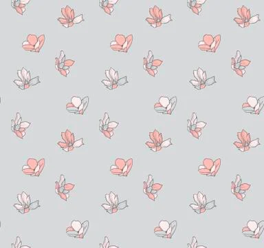 Vector Seamless Pattern with Drawn Flowers, Blossom Stock Illustration