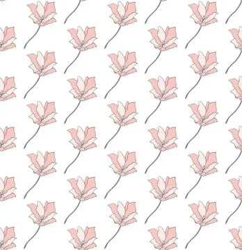 Vector Seamless Pattern with Drawn Flowers, Blossom Stock Illustration