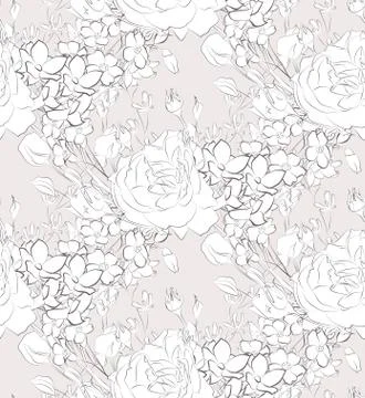 Vector Seamless Pattern with Drawn Flowers, Florals Stock Illustration