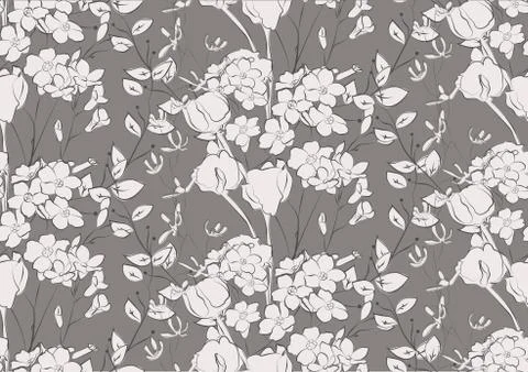 Vector Seamless Pattern with Drawn Flowers, Florals 스톡 일러스트