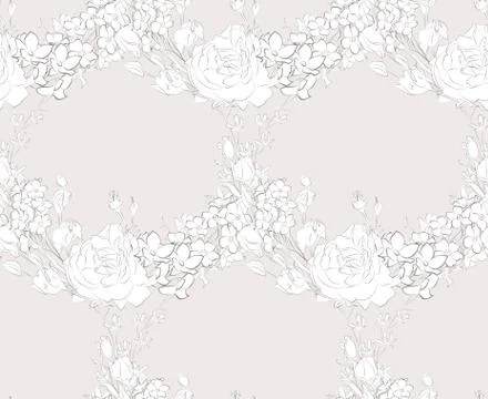 Vector Seamless Pattern with Drawn Flowers, Florals Stock Illustration