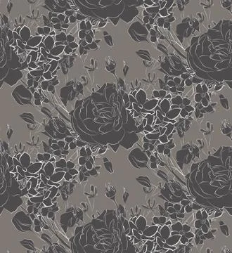 Vector Seamless Pattern with Drawn Flowers, Florals Stock Illustration