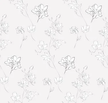 Vector Seamless Pattern with Drawn Flowers, Florals 스톡 일러스트